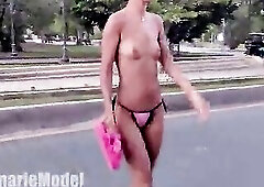 Almost Naked in Public Bouncing Tits and Ass Hairy Armpits