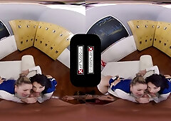 POV VR cosplay threesome with Tina Kay Alexa Tomas and Kate Kennedy in virtual reality