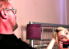 Hot blonde MILF seduces & fucks hard while stroking a big dick