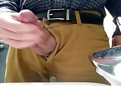 Little cock daddy wank at work with big cum spurt 2 3