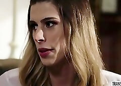 Tattooed Tgirl Casey Kisses visits her student and fucks him