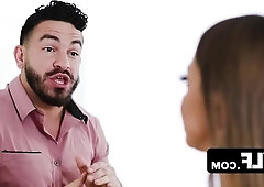 A brawny, muscular man delivers firm spanking to the ample posterior of the attractive Latina mother, Havana Bleu, then ejaculates heavily onto her fa