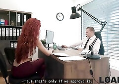 LOAN4K. Hot business deal between sexy and fit redhead and a loan manager