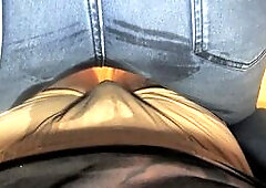 Pissing jeans on his lap in bed (golden puddle in my pants)