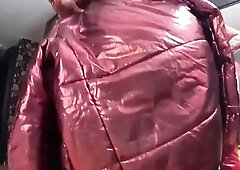 Red Nylon Jumpsuit Fetish – Cameltoe Tease, Unfathomable Oral-sex and Cum on My Downjacket