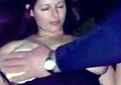 She's stretched out naked legs wide open as she is fucked, sucked, facialized, tits, cunt, and asshole groped, and her body discussed by a multit