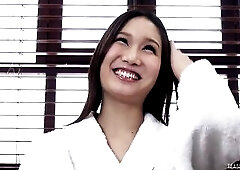 In front of the bashful female, a kinky Oriental lady gets creampied during the smutty trio