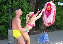 Camsoda-Big Boobed blonde sucking big dick outdoors