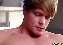 Young buck masturbates hardcore sitting on the couch