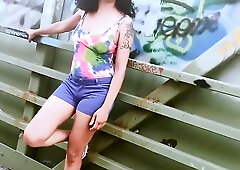 Public Solo Female Caught Outside Music Video Shoot Cosplay Graffiti