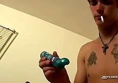 BoysSmoking: Mighty smoker Cain fires his ciggy and embarks masturbating his pulsating beefstick