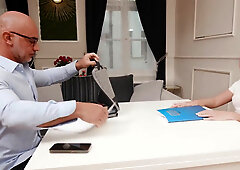 The student is all alone with the perverted bald prof