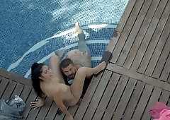 Skinny Julia De Lucia rides Juan Lucho from behind in the kitchen