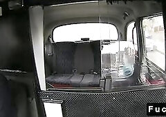 Chunky tattooed american blond hottie do not have pounds for British fake taxi so driver bangs her corpulent twat and throat on backseat in public