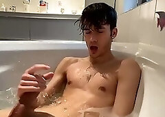 Handsome guy in bath