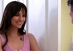 Small titted brunette teen fingering on the bed