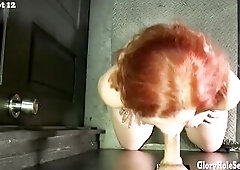 Gloryhole Secrets Redhead Gilf swallows cum