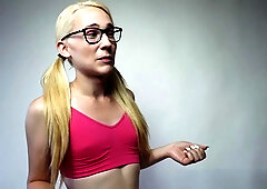 Alluring trans babe VenusLuxxx in glasses masturbates solo and cums