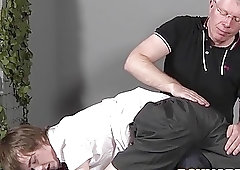 Young sub cums as his cock is stroked by his older lover