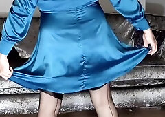 Super-Steamy beautiful tv blue satin seamed stocking glamour crossdresser