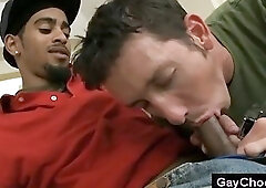 Skinny ghetto boy sucked by white gay guy