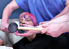 Hogtied submissive Tanzi gagging and rimming