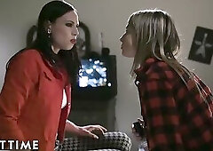 ADULT TIME - Teenage Lesbian: Kristen Scott Pervs On Couple At Party