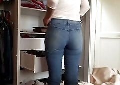 I film my stepmom getting clothed, I show her my very hard schlong and this babe smiles