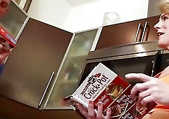 Amazing blonde tranny housemaid gets passionately drilled in the kitchen