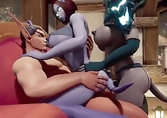 Threesome fun with a Futa Draenei in this Warcraft porn parody