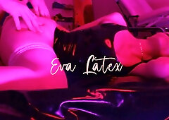 Mature Eva commands the camera in tight latex and leather before taking a thick cock deep from behind
