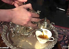 Huge clit ebony pegging bound man