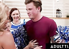 ADULT TIME - Ex-Cheerleader MILFs REVERSE TEAM FUCK Neighbour Man They Caught Peeping