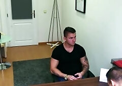 DirtyScout: Muscled gay fantasy masturbation in office