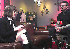 Submissive pale Tgirl Claire Tenebraru moans as she is analfucked doggy