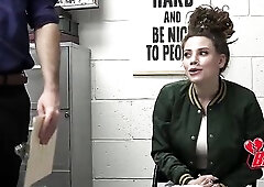 Security undress-searches breasty shoplifter then missionary on desk