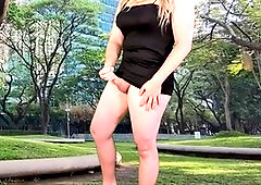 Big ass shemale in a sexy sundress flaunting it all outdoors