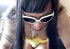 Asian beauty in a yellow bikini shows off her sensuality!