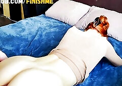 Redhead chick sucks dong and screws in dark hole for creampie