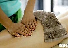 Bushy haired hot playgirl having fleshly massage then banged by masseur