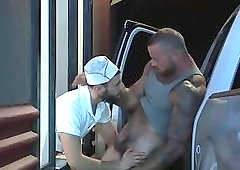 Muscle bear threesome and facial cum