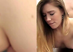 Barely legal beauty Amanda bouncing on his hard penis here