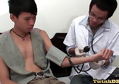 Dildoed Chinese patient nutted by therapist after sans a condom fuck-a-thon
