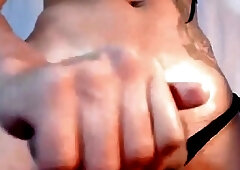 Ravishing shemale takes her big cock out and cums loads