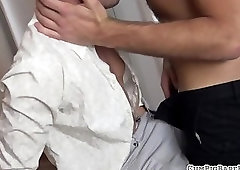 Tattooed bear cocksucked by young stud