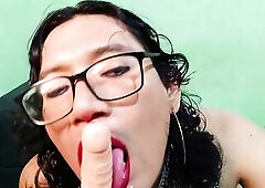 Compliant transvestite plays at being the bitch of a macho with a rich schlong.
