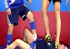 Soccer cleats trampling, feet worship, trampling