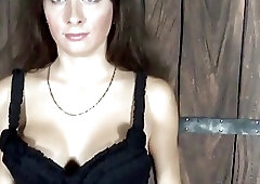 Kinky Russian tranny covers her big tits in candle wax