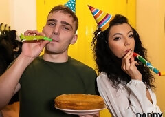 Gorgeous brunette with nice ass Mini Mitzix jumps on a huge dick