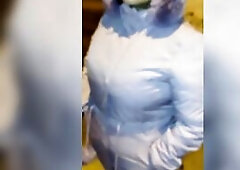 LARGE BUTT OLDER WOMAN IN THREAD ON THE STREET WITH WATCH-THROUGHOUT LEGGINGS